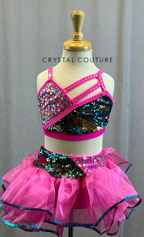 Hot Pink and Multicolor Zsa Zsa Two Piece - Rhinestones