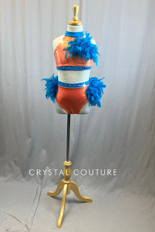 Custom Metallic Orange and Turquoise Two Piece - Rhinestones