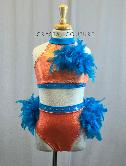 Custom Metallic Orange and Turquoise Two Piece - Rhinestones