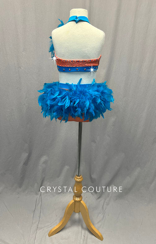Custom Metallic Orange and Turquoise Two Piece - Rhinestones