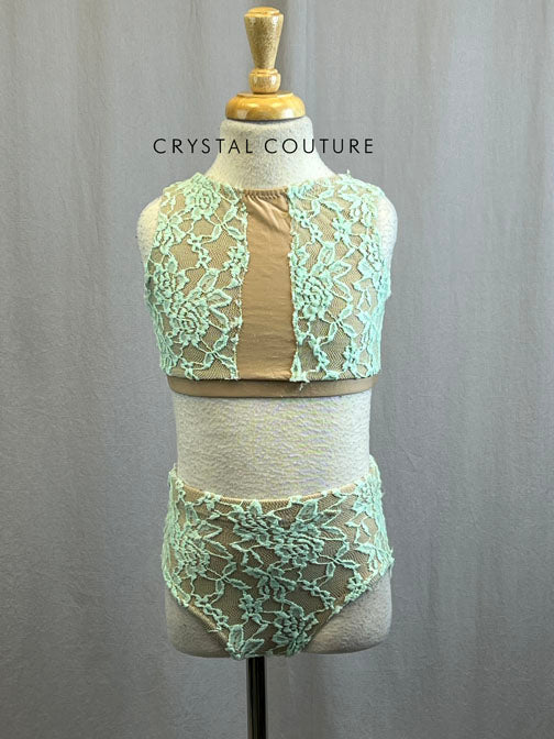 Custom Mint Lace and Nude Lycra Two Piece