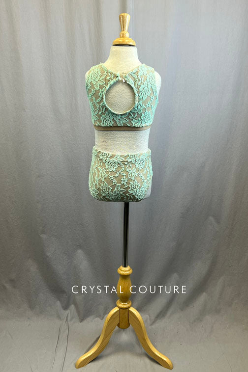Custom Mint Lace and Nude Lycra Two Piece