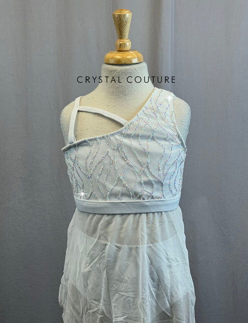 White Brief with Mesh Dress Overlay - WIth Rhinestones