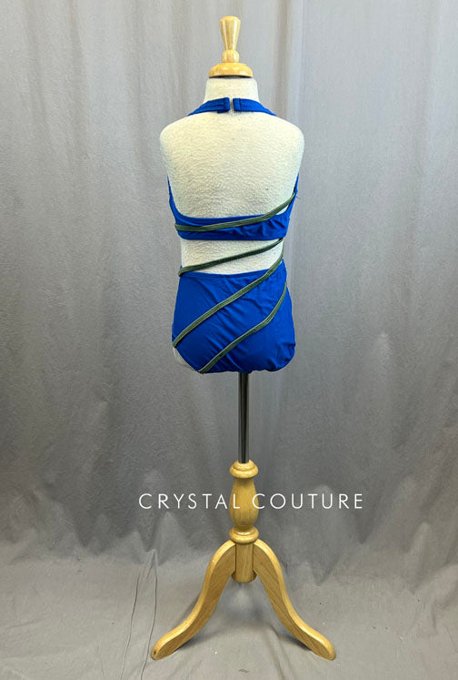 Custom Royal Blue Bra Top and Brief Connected by Olive Green Straps