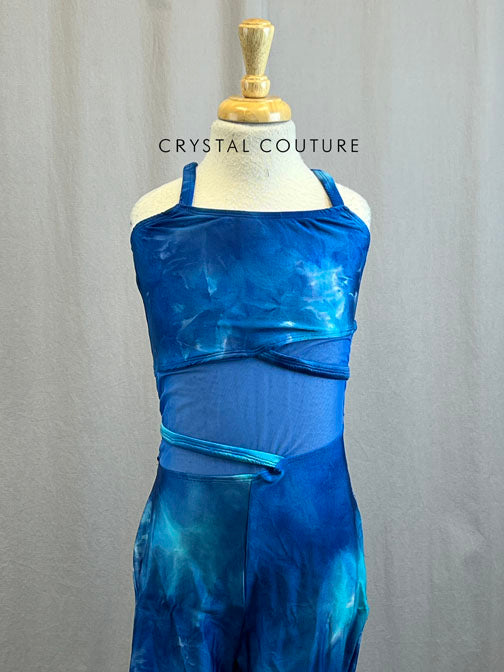 Custom Blue Tie Dye Jumpsuit with Mesh Insert