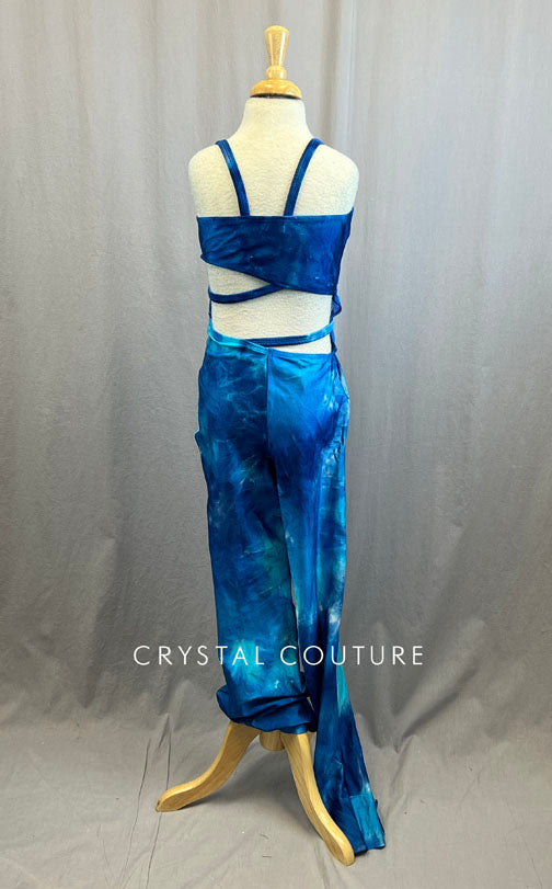 Custom Blue Tie Dye Jumpsuit with Mesh Insert