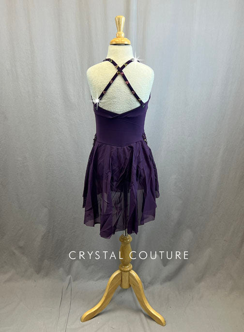 Custom Plum High Low Lyrical Dress with Appliques and Rhinestones