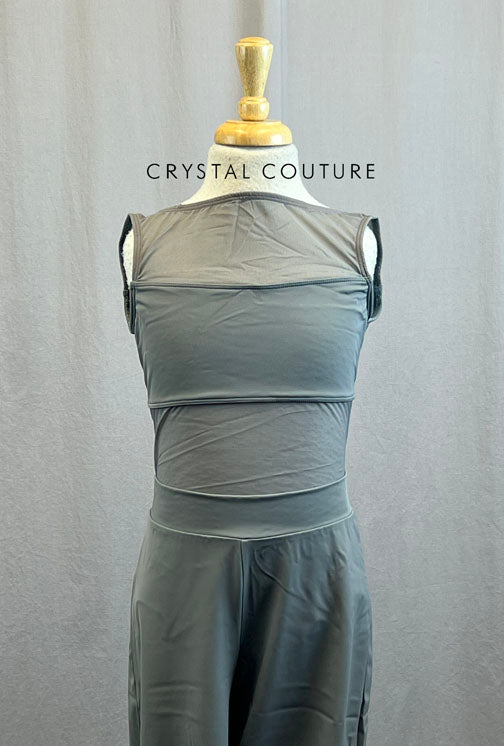 Custom Grey Lycra Leotard with Mesh and Matching Wide Leg Jazz Pants