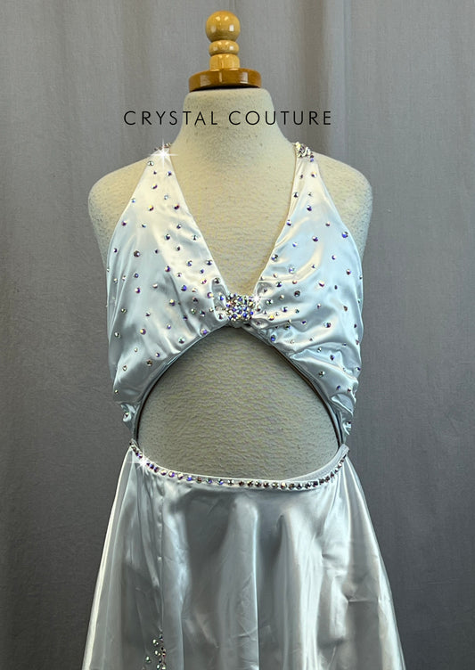 Custom White Satin Marilyn Monroe Style Dress with Rhinestones
