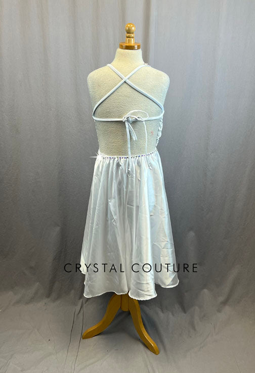 Custom White Satin Marilyn Monroe Style Dress with Rhinestones