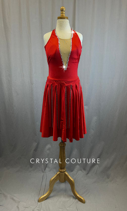 Red Two-Piece Leotard and Skirt - Rhinestones