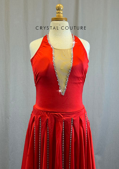 Red Two-Piece Leotard and Skirt - Rhinestones