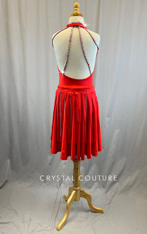 Red Two-Piece Leotard and Skirt - Rhinestones