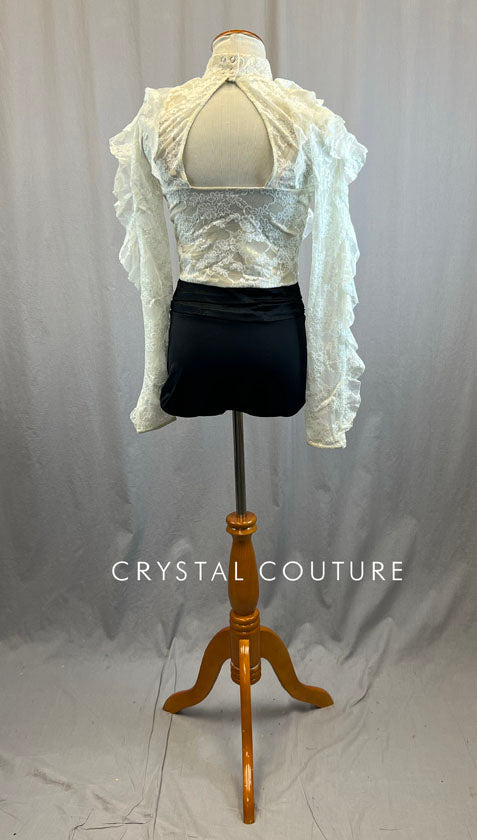 White Lace Ruffle Leotard with Black Brief