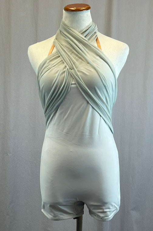 Custom Light Grey Leotard with Mesh ruched Detail