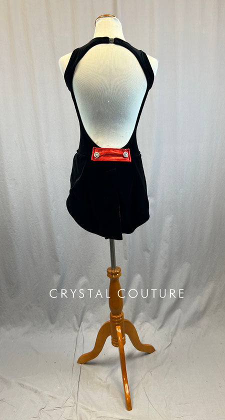 Black Velvet Leotard with Red Mystique Trim and Coattails