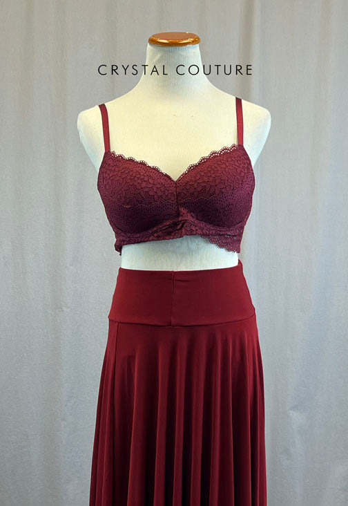 Maroon Lace Bra with Maroon Flowy Skirt