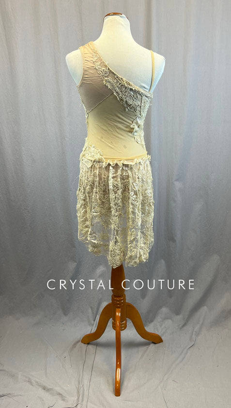 Custom Ivory Beaded Leotard with Beaded Skirt