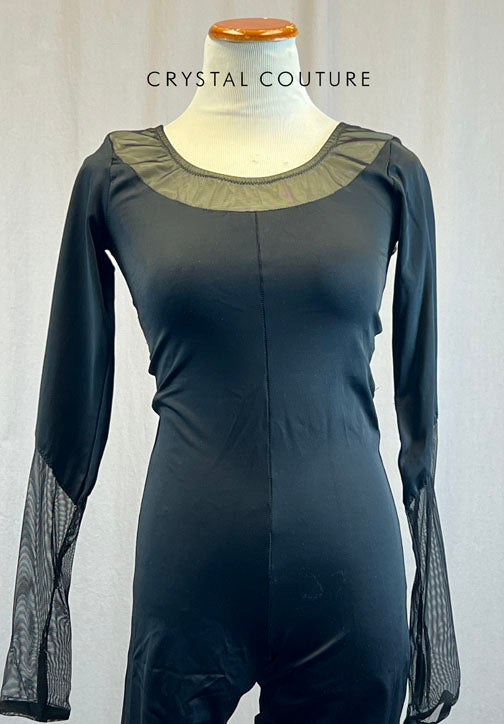 Custom Black Unitard with Mesh Strappy Back and Mesh Inserts