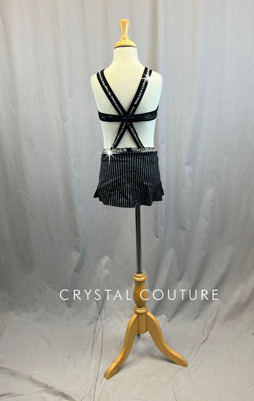 Custom Black Pinstripe Connected Two Piece - Rhinestones