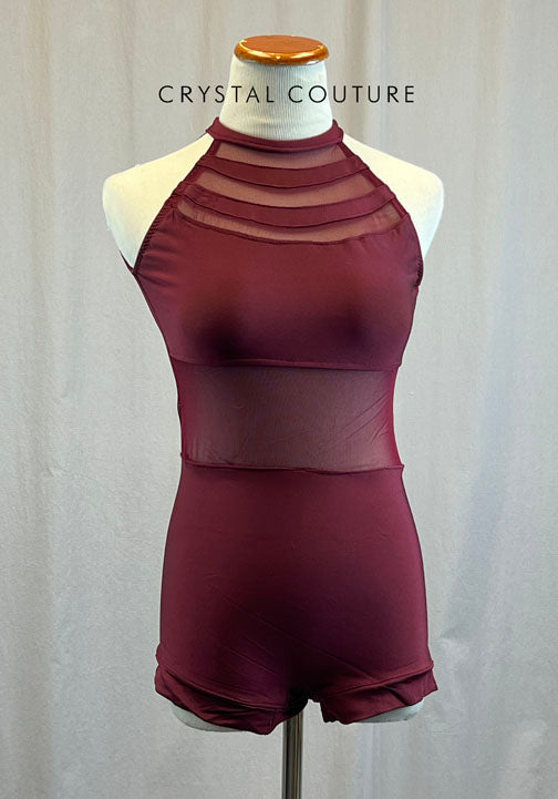 Custom Maroon Leotard with High Neck with Mesh Inserts