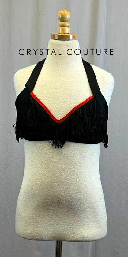 Metallic Black Halter Bra Top with Red Trim and Black Trim