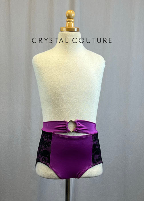 Fuchsia High Waist Brief with Black Lace and Silver Ring Detailing