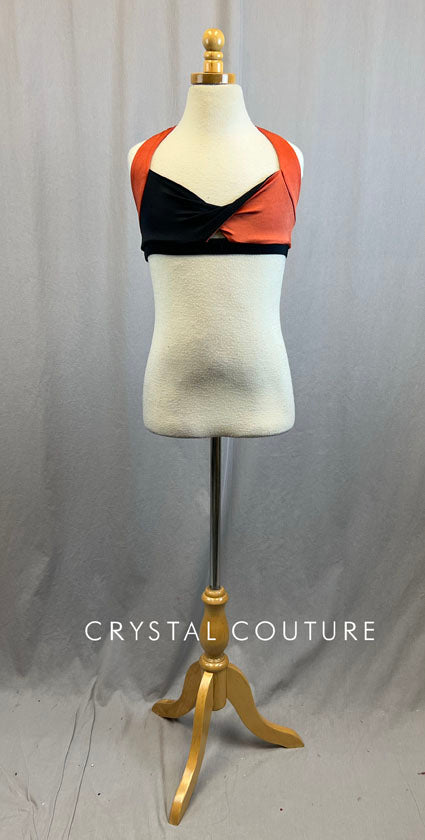 Black and Burnt Orange Twist Halter Bra Top