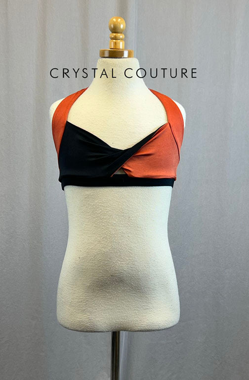 Black and Burnt Orange Twist Halter Bra Top