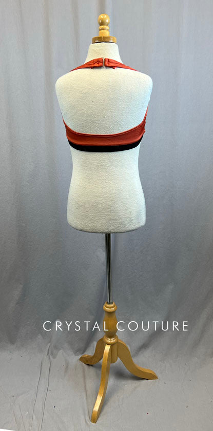 Black and Burnt Orange Twist Halter Bra Top