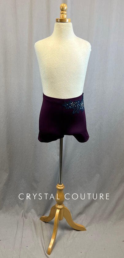 Eggplant Purple High Waist Short with Navy Blue Applique - With Rhinestones