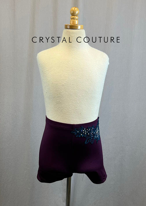 Eggplant Purple High Waist Short with Navy Blue Applique - With Rhinestones