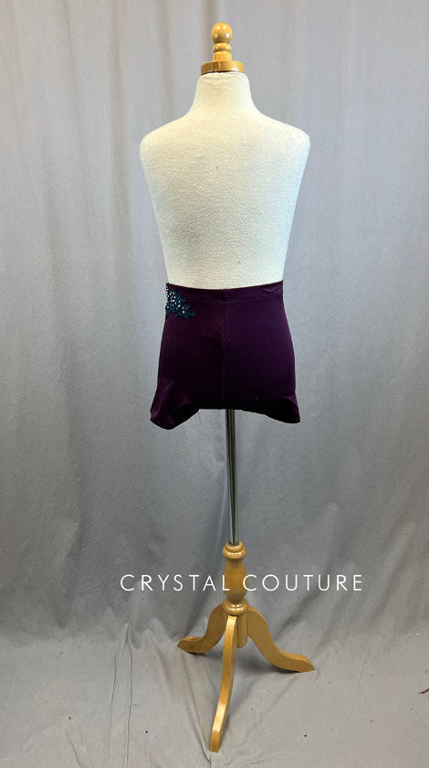 Eggplant Purple High Waist Short with Navy Blue Applique - With Rhinestones