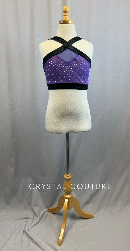 Purple with Metallic Black Trim and Purple Mesh Keyhole Detailing - With Rhinestones
