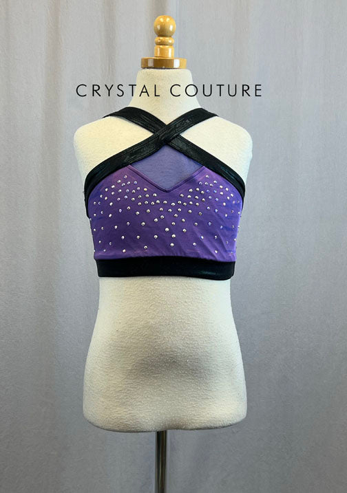 Purple with Metallic Black Trim and Purple Mesh Keyhole Detailing - With Rhinestones