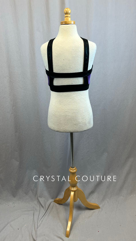 Purple with Metallic Black Trim and Purple Mesh Keyhole Detailing - With Rhinestones