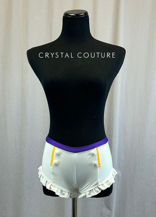 White Ruffle Trim Short with Button Detail