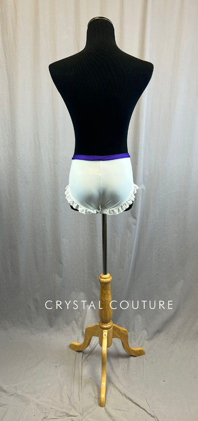 White Ruffle Trim Short with Button Detail