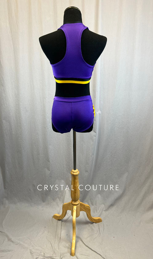 Purple, Yellow, and Black Pro Style Set with V Neck Bra Top and Short