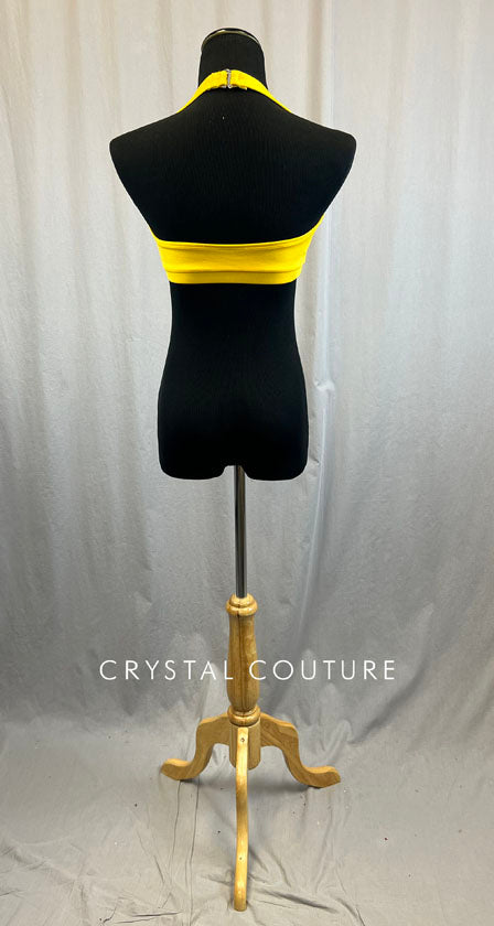 Yellow Halter Bra Top with Purple Bow and Trim Detail