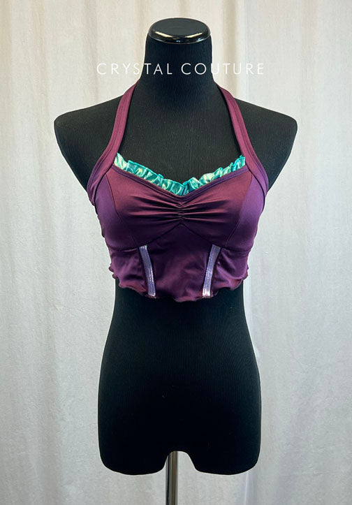 Plum Halter Tank with Turquoise Ruffle and Lavender Bodice Strap Detail