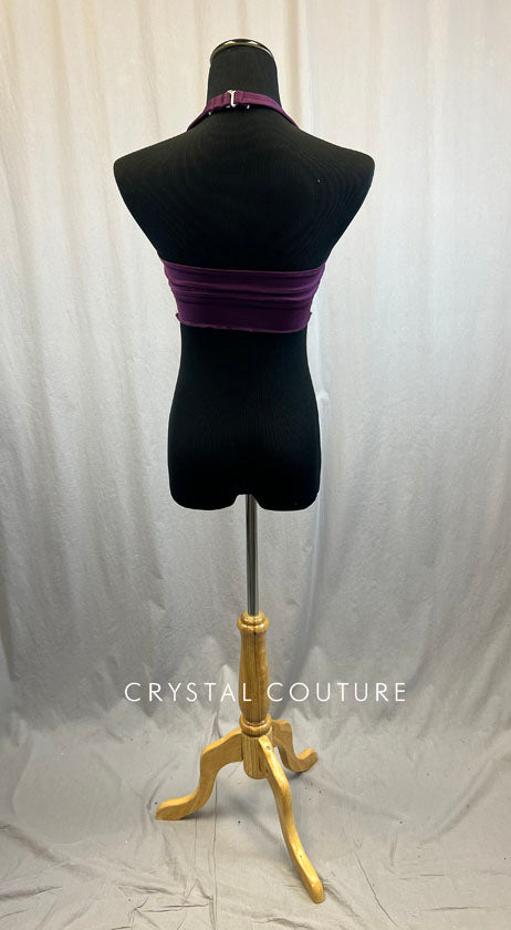 Plum Halter Tank with Turquoise Ruffle and Lavender Bodice Strap Detail