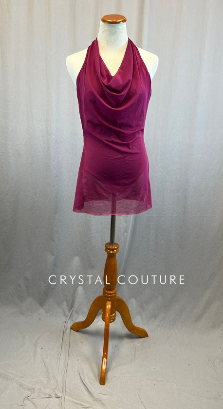 Magenta Halter Mesh Dress with Cowl Neck