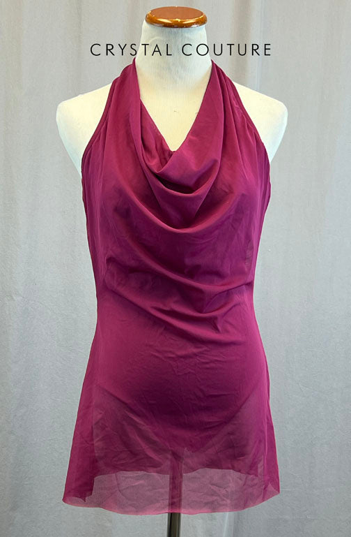 Magenta Halter Mesh Dress with Cowl Neck