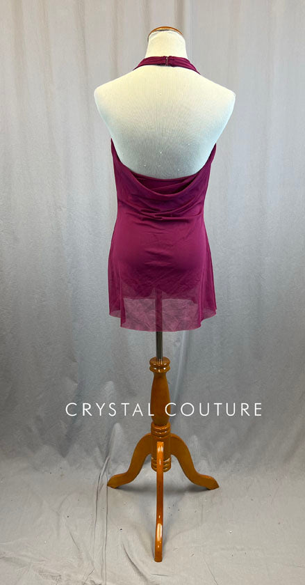 Magenta Halter Mesh Dress with Cowl Neck