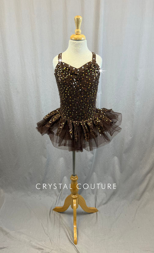 Brown Sequin Mini Tutu Dress - Rhinestones