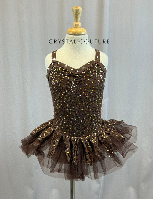 Brown Sequin Mini Tutu Dress - Rhinestones