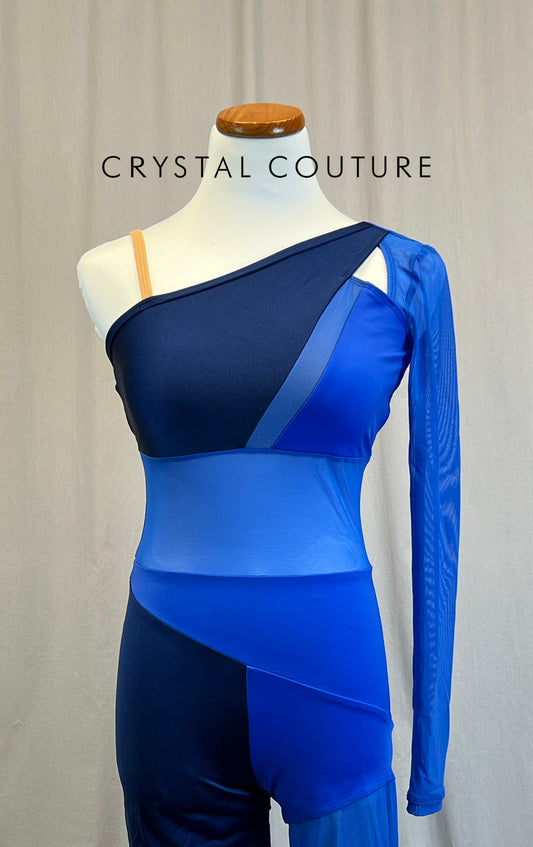 *Brand New* Blue and Navy Colorblock One Sleeve Unitard