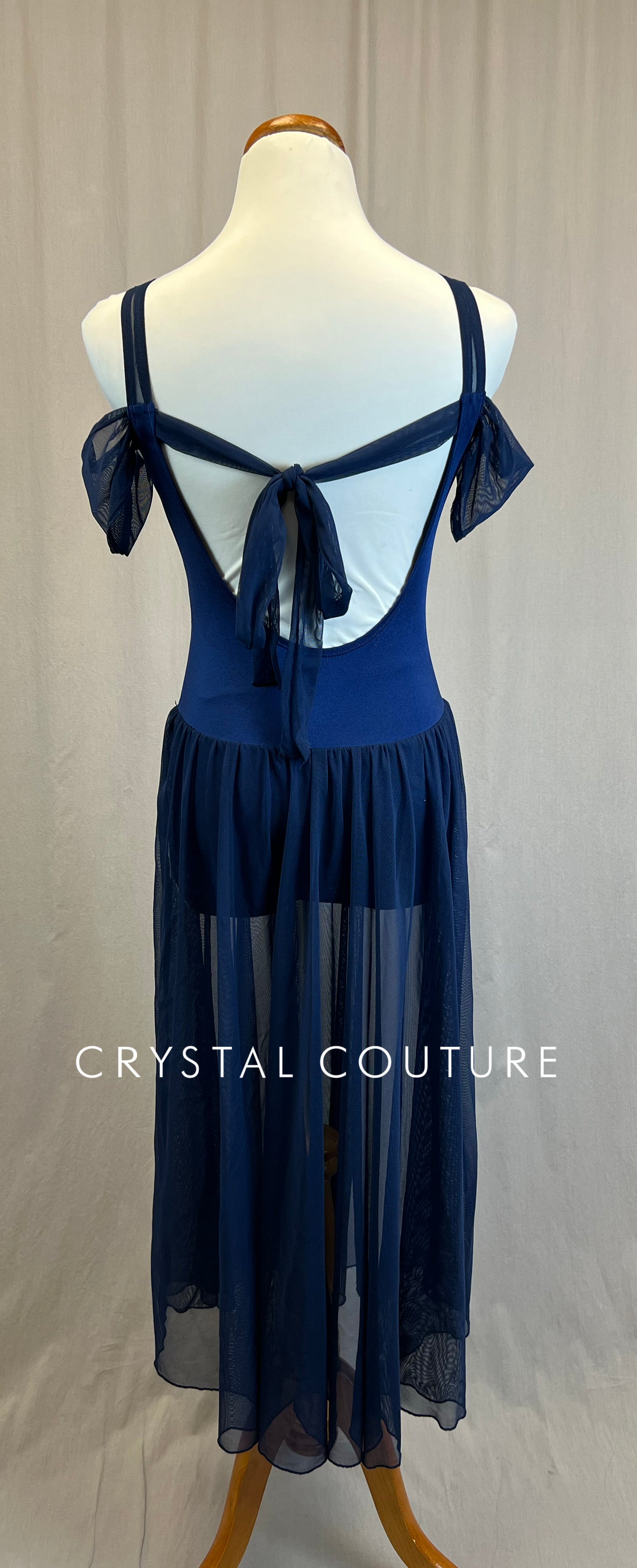 *Brand New* Navy Mesh and Lycra Long Dress- Rhinetsones