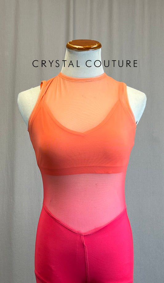 *Brand New* Peach to Pink Ombre Mesh Unitard with Built-in Shorts